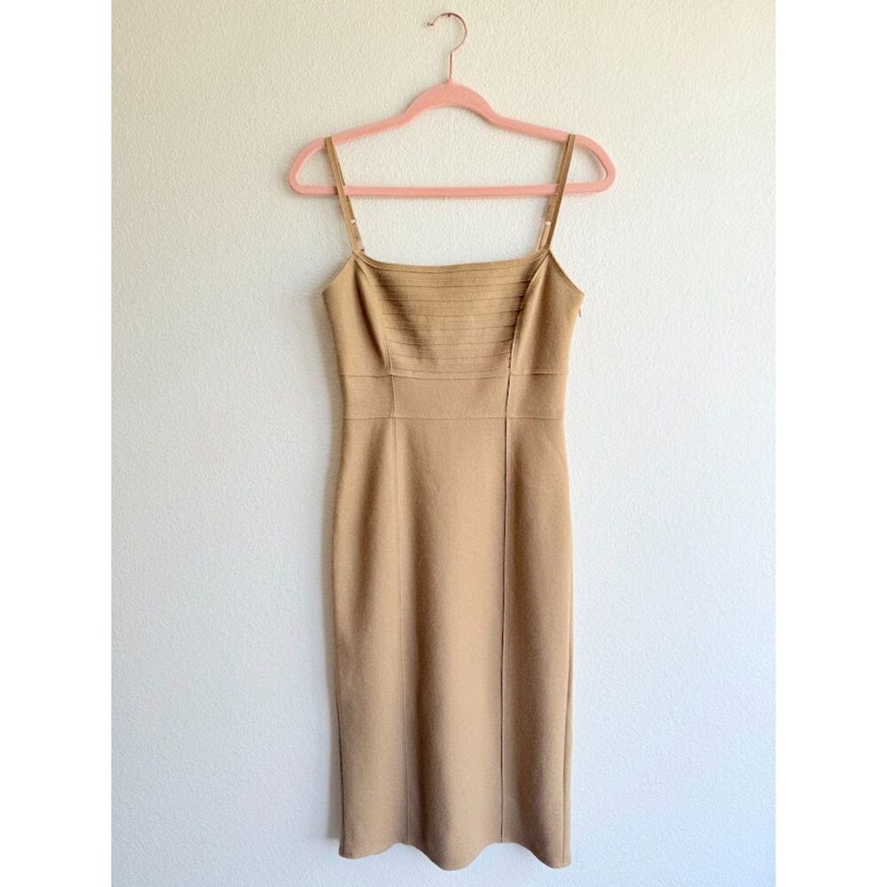 Y2K Susana Monaco Wool Bustier Top Exposed Seam Midi Dress in Camel Tan size 2